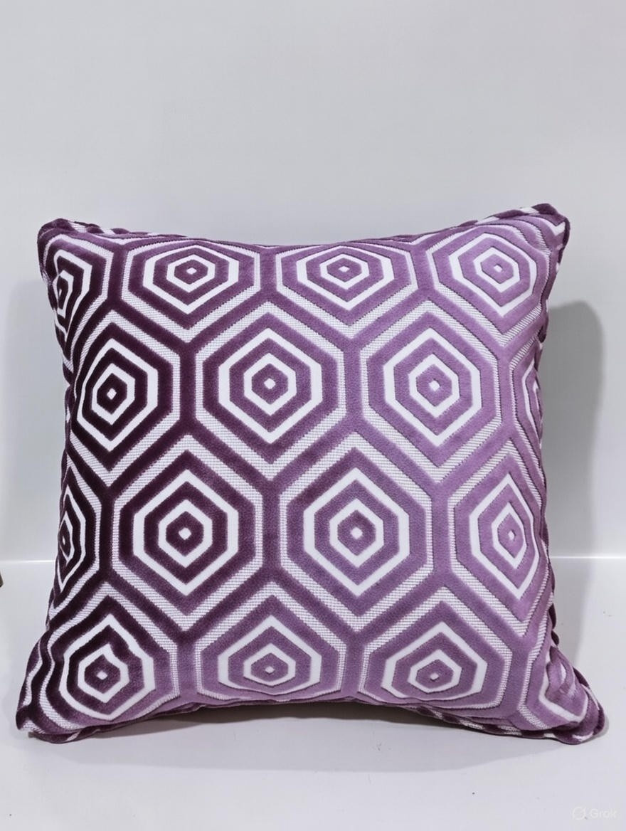 Plum Hexagon Cut Chenille Geometric Cushion Cover